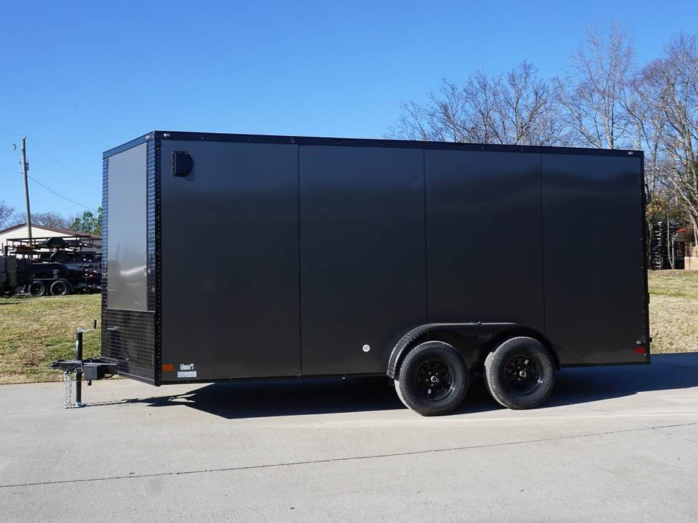 7×16 Enclosed Trailer Charcoal V-Nose Blackout Package Tandem Axle Storage - Image 4