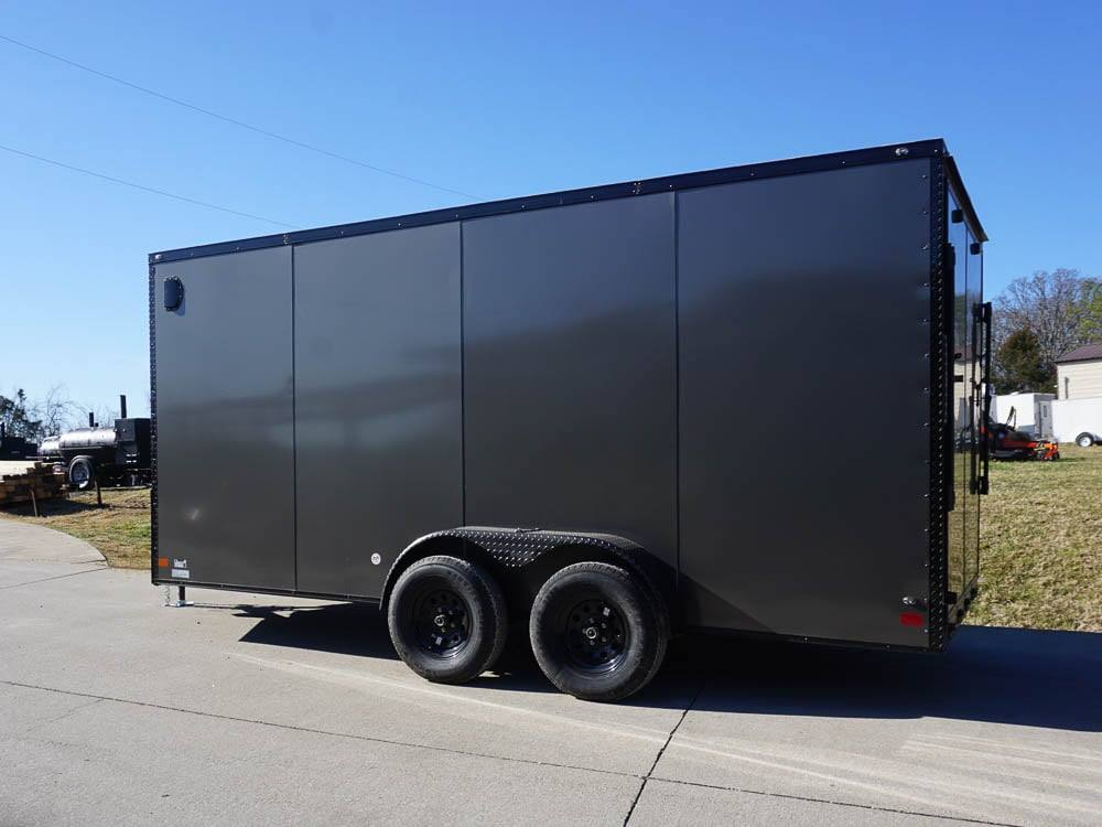 7×16 Enclosed Trailer Charcoal V-Nose Blackout Package Tandem Axle Storage - Image 5