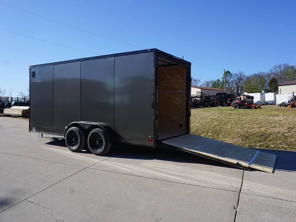 7×16 Enclosed Trailer Charcoal V-Nose Blackout Package Tandem Axle Storage - Image 12