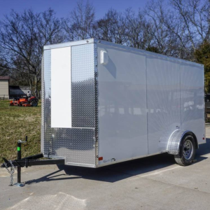Enclosed Trailer 6′ X 12′ White V-Nose 3,500 lb. Axle Polycore Side Storage