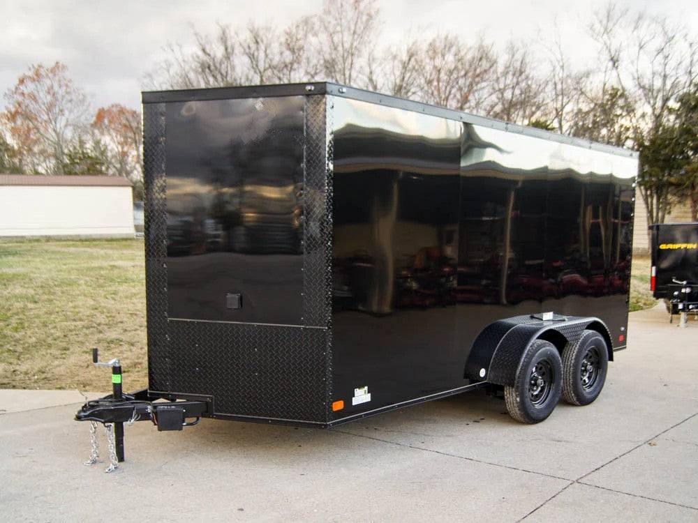 7×14 Black V-Nose Enclosed Trailer Blkout Pkg (2) 3,500lb Axles Elec Pkg