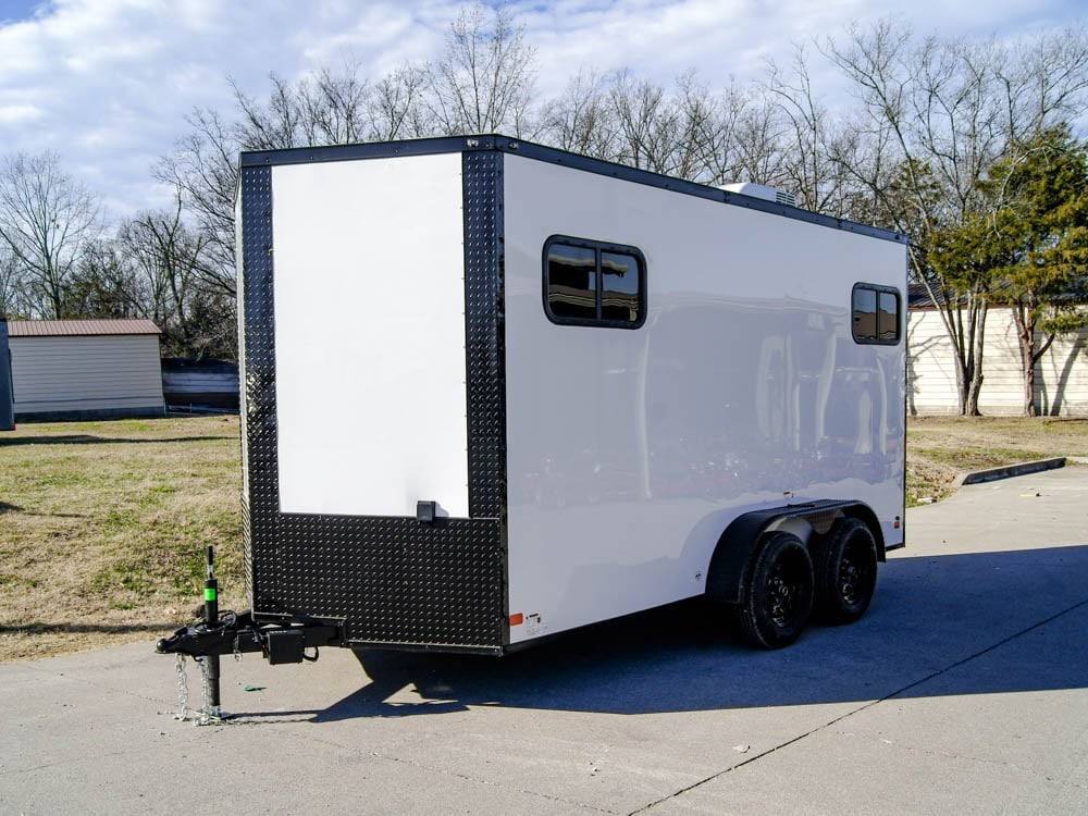 7×14 White V-Nose Enclosed Trailer (2) 3,500lb Axles Windows Elect & Blkout Pkg