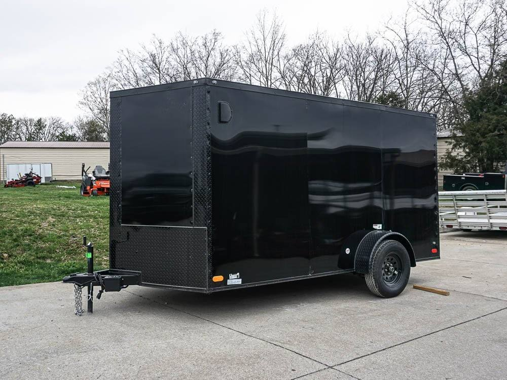 7×12 Enclosed Trailer Black V-Nose Blackout Package 3,500lb Axle Storage