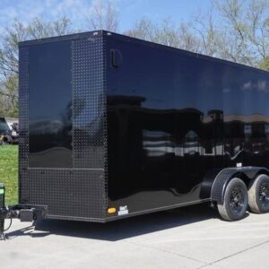 7×16 Enclosed Trailer Black V-Nose Blackout Pkg Tandem Axle Storage
