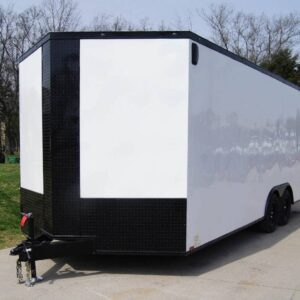 8.5×20 White V-Nose Enclosed Trailer with Blackout (2) 3,500lb Axles