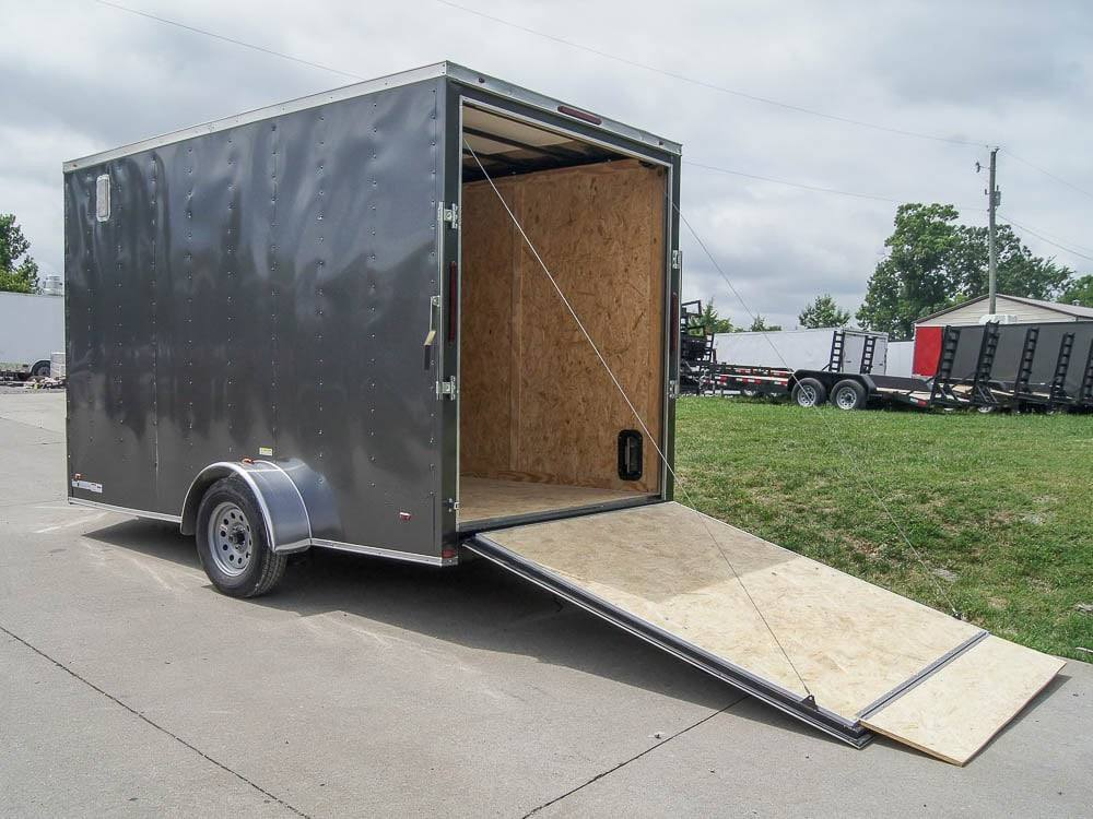 7×12 Charcoal V-Nose Custom Enclosed Trailer 3500lb Axle with Brake Storage - Image 7