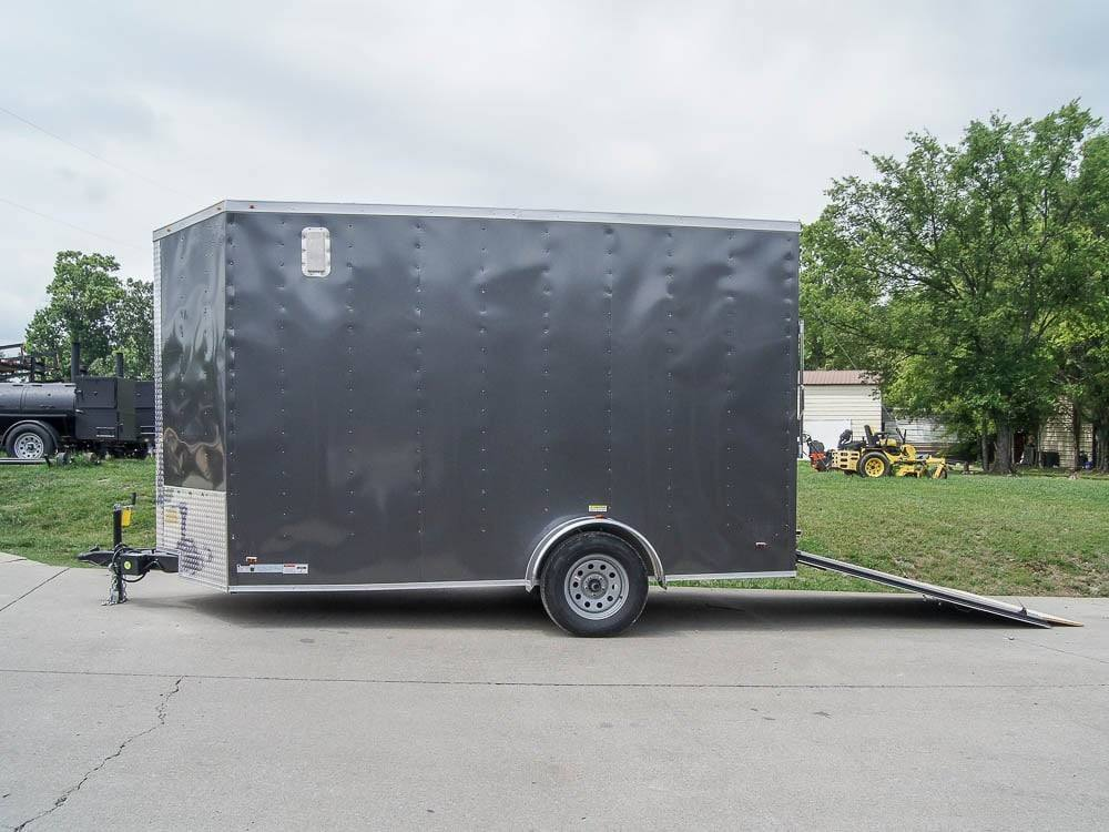 7×12 Charcoal V-Nose Custom Enclosed Trailer 3500lb Axle with Brake Storage - Image 2