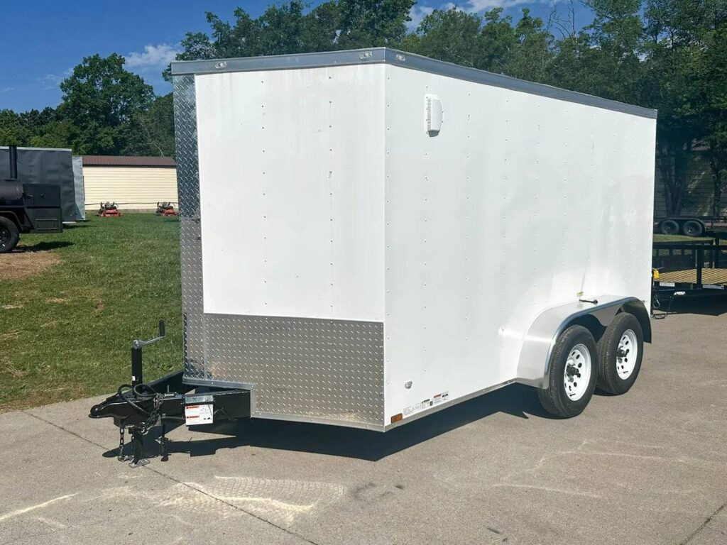 7×12 White V-Nose Enclosed Trailer (2) 3,500lb Axles Storage