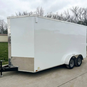 7×16 White V-Nose Enclosed Trailer (2) 3,500lb Axles 7ft Interior 7K GVWR