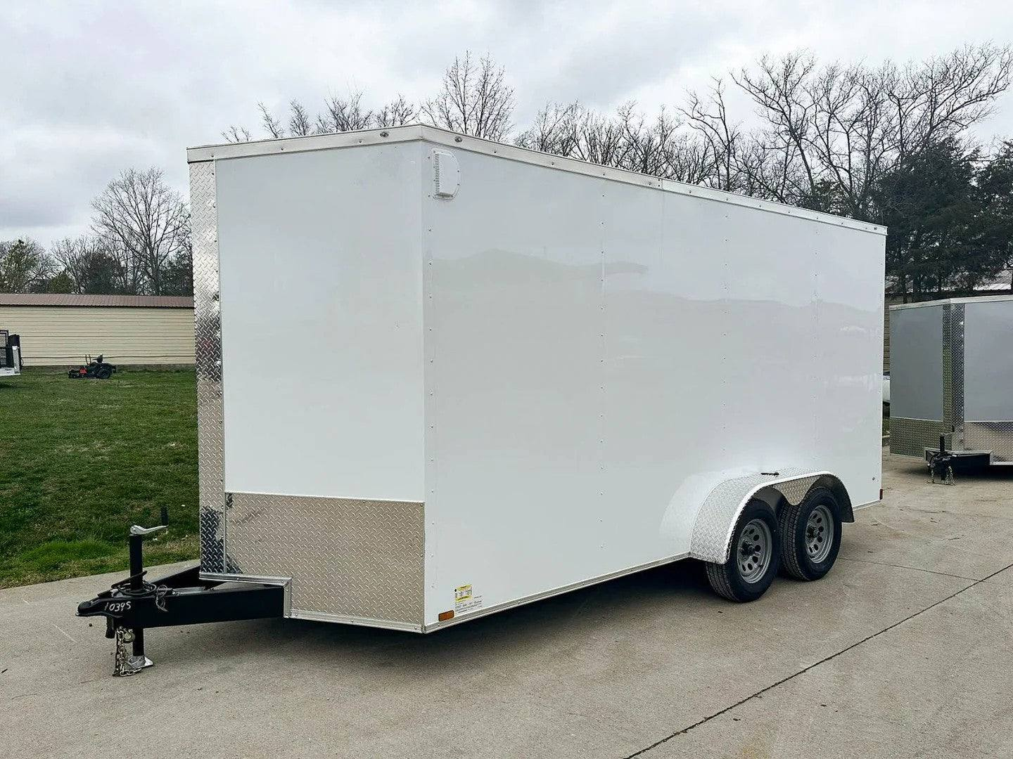 7×16 White V-Nose Enclosed Trailer (2) 3,500lb Axles 7ft Interior 7K GVWR