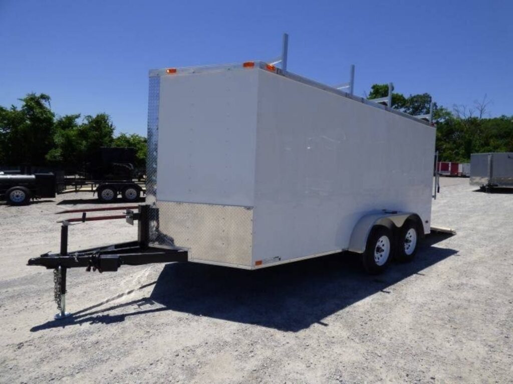 7×14 Enclosed Trailer White V-Nose Ladder Racks (2) 3500lb Axles Storage