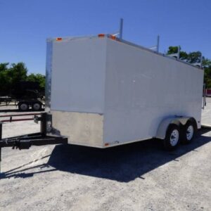 7×14 Enclosed Trailer White V-Nose Ladder Racks (2) 3500lb Axles Storage