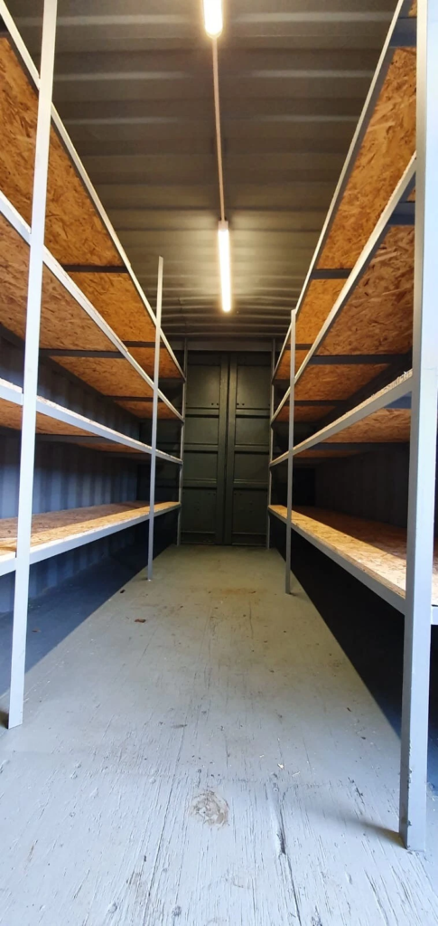 20 x 8Ft 9ft 6 high cube Container, With Anti Condensation, Lighting & Shelving.